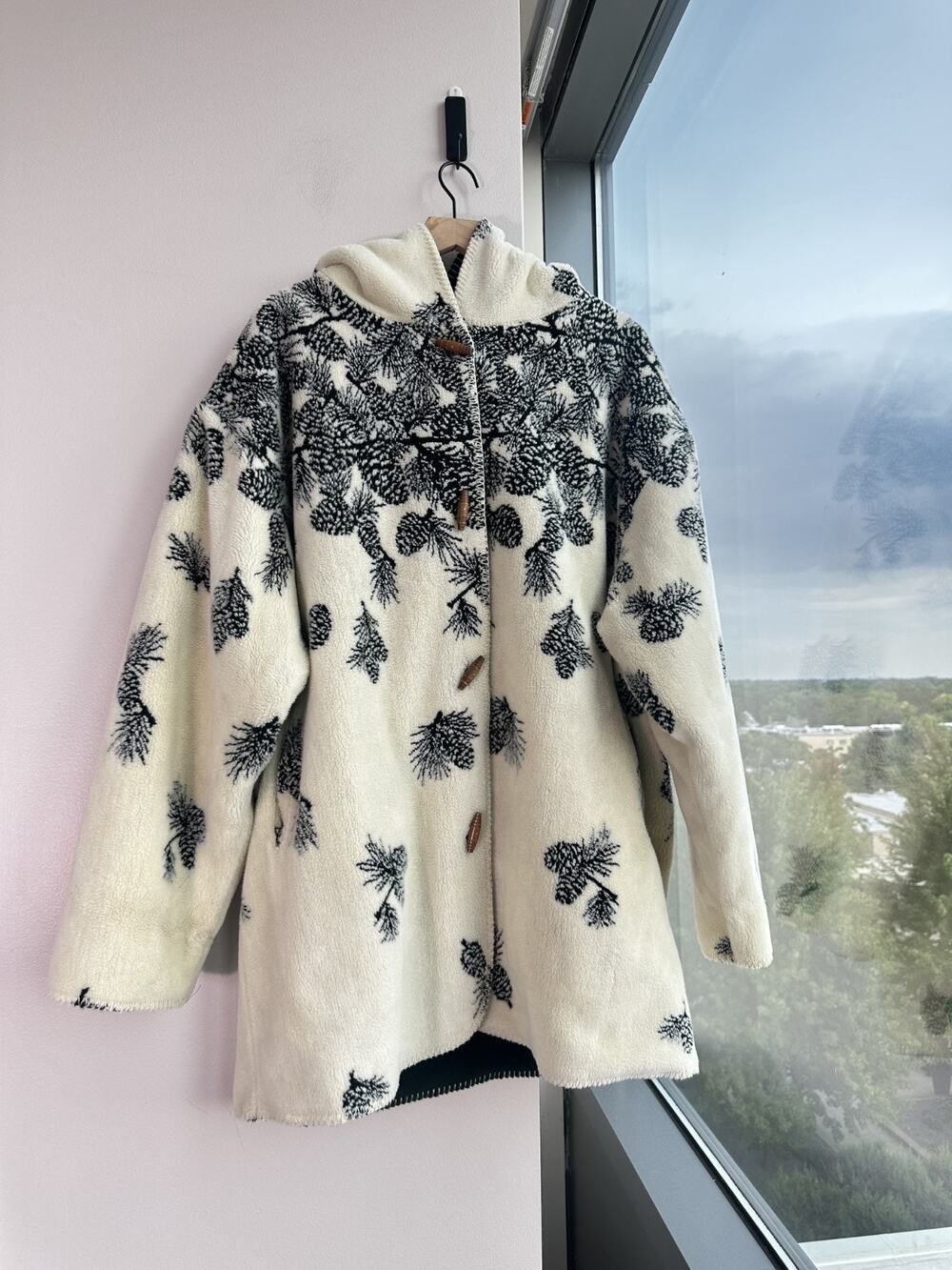 Denali Vintage Pinecone Fleece Reversible Jacket Hooded Coat Pockets Women USA
